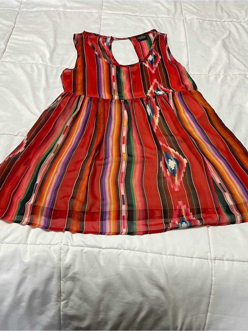 Audrey 3+1 Serape Stripe Aztec High-Low Shift Dress Small